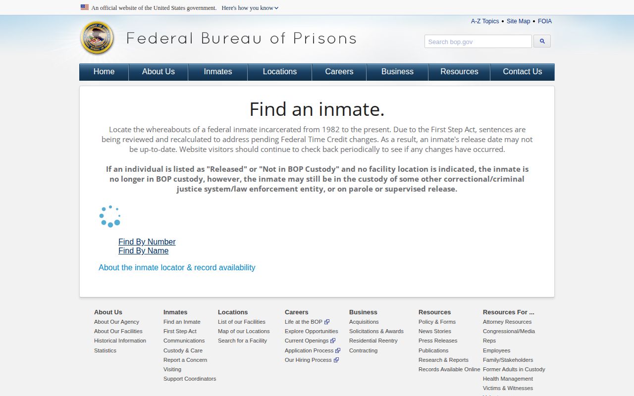 Federal BOP release lookup for a Kay County federal custody search