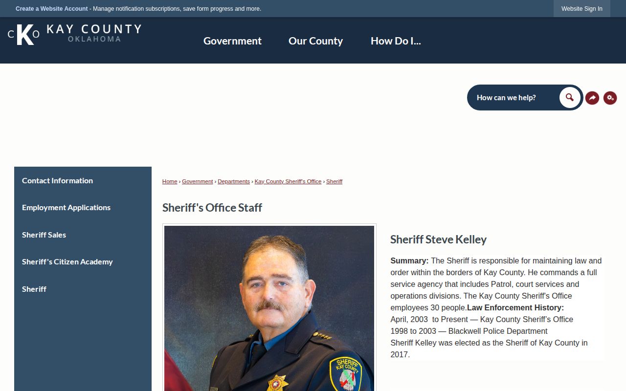 Kay County Sheriff page describing the Newkirk detention complex