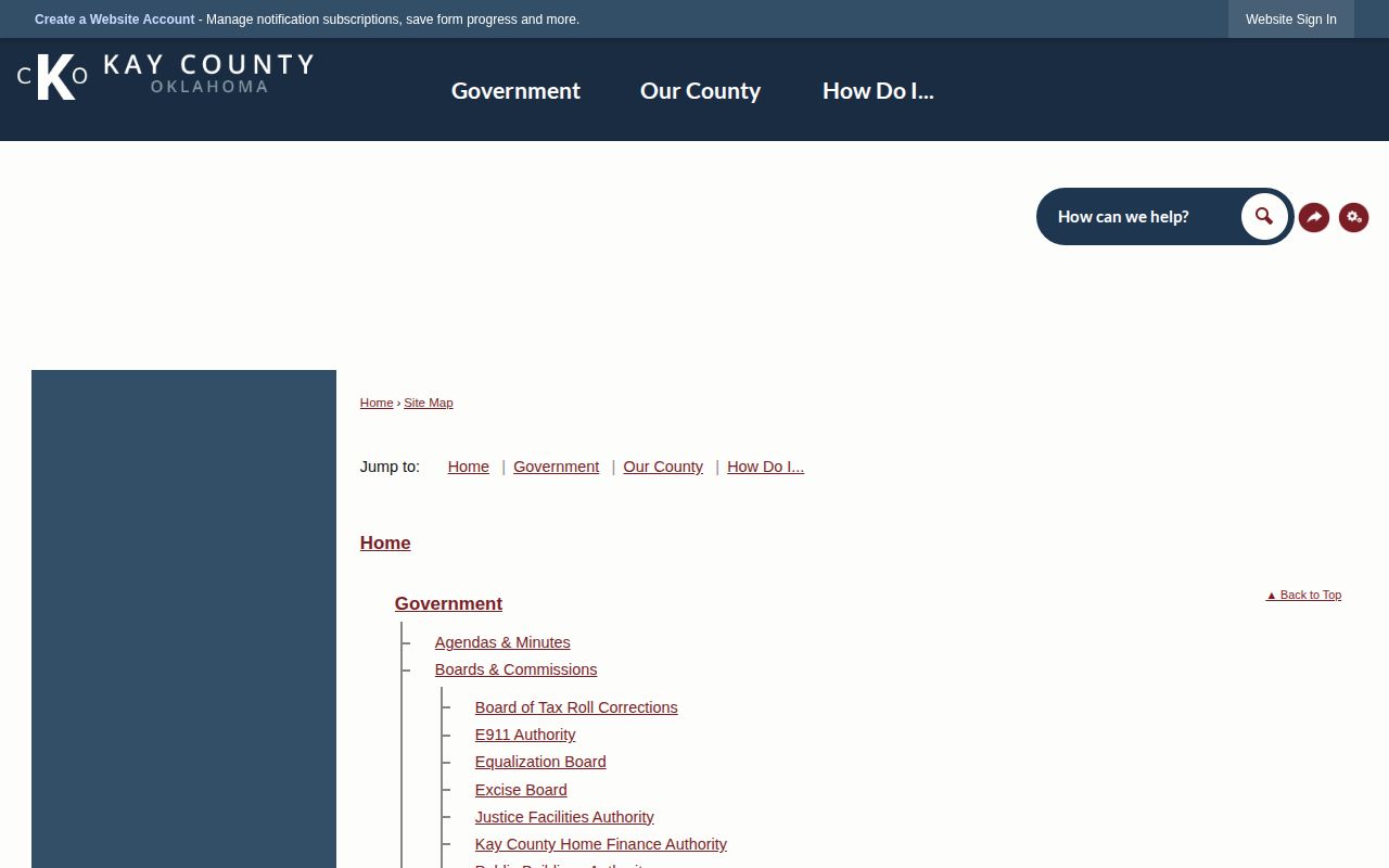 Kay County 24-hour release search on official county sitemap