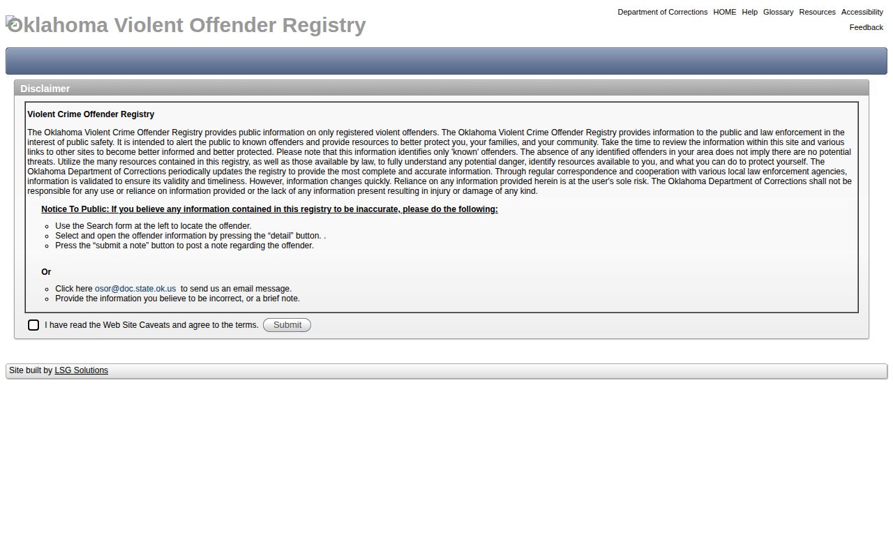 Kay County release mugshot limits on Oklahoma Violent Offender Registry