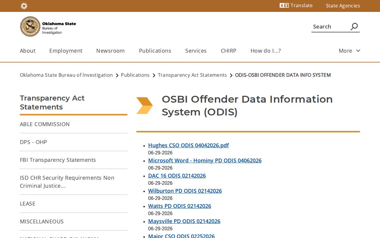 Kay County VINELink participation evidence in Oklahoma ODIS inventory