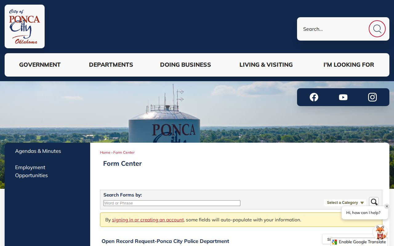 Official Ponca City Police open records request form